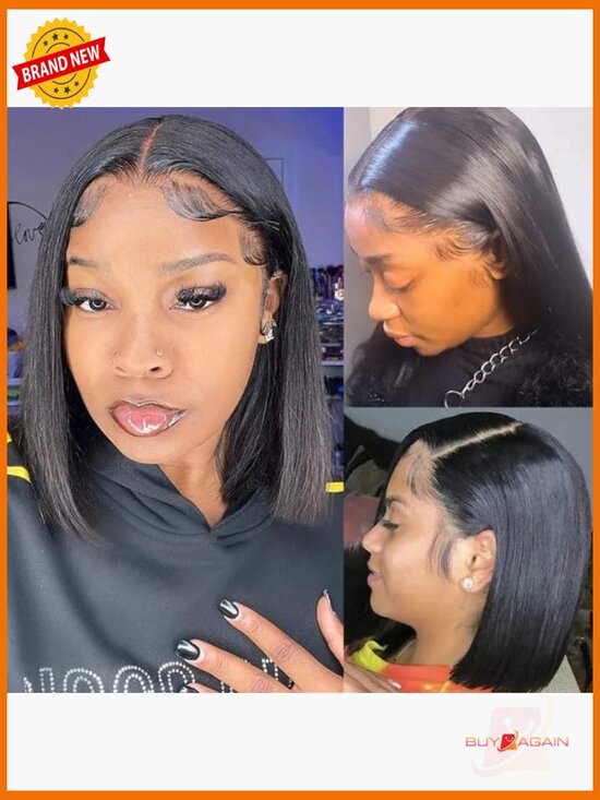 13x4 Lace Front Bob Wig Human Hair 180% Density Pre Plucked Straight main image 5